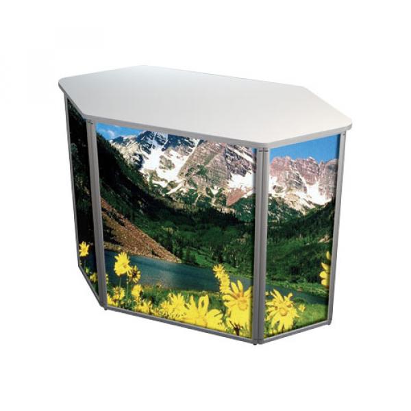 Sechseck-Falttheke mit wei�er Platte, mit Druck